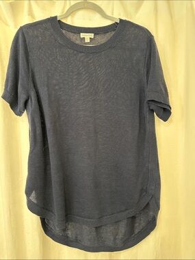 Garnet Hill Short-Sleeve Linen Sweater in Navy Blue